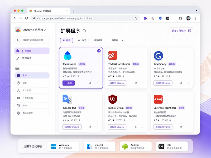 谷歌浏览器 Chrome Web Store 扩展程序预览